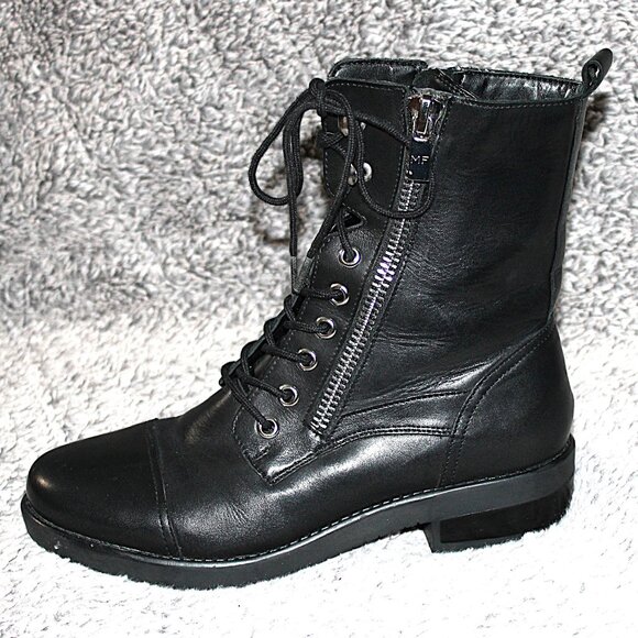 Marc Fisher Black Moto Lace Up Zipper Combat Biker Goth Boots 7M Leather - Picture 2 of 8
